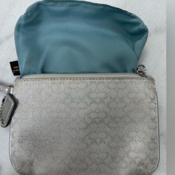 Coach Signature Jacquad Metallic (Silver) With Leather Trim Wristlet - Picture 9 of 9